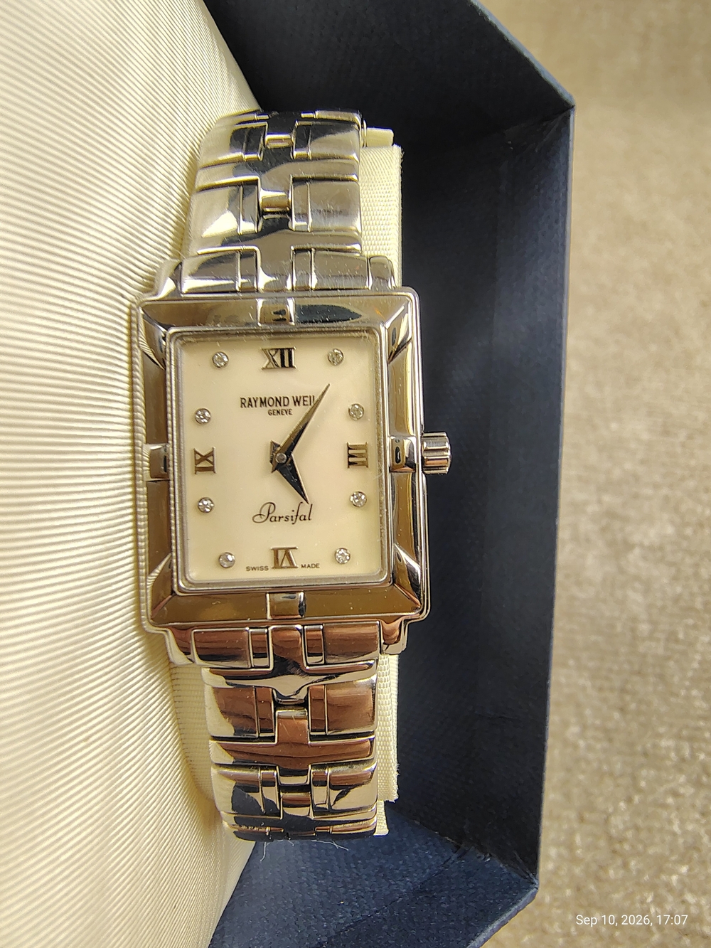 Women's Raymond Weil 22mm Parsifal 9731 Diamond Mother of Pearl Ivory SS Watch